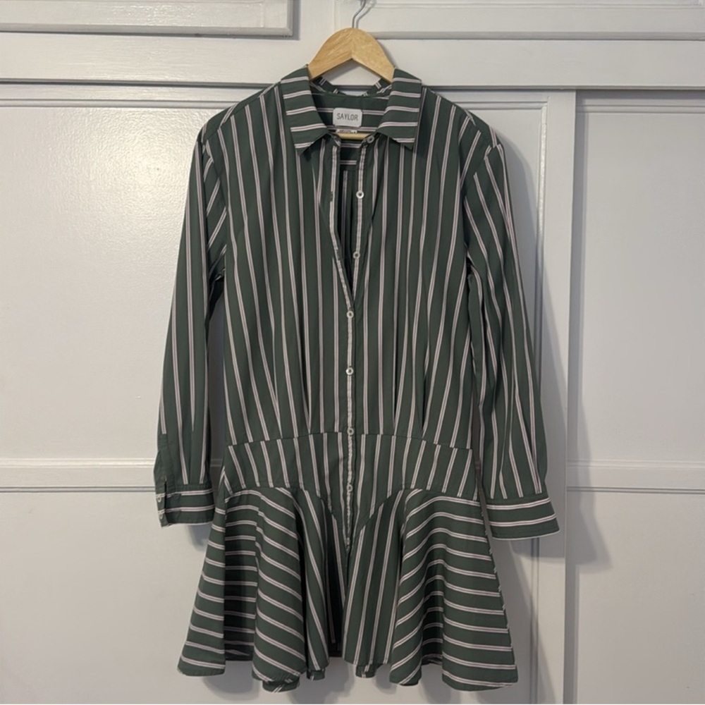 SAYLOR Olive and White Striped Shirt